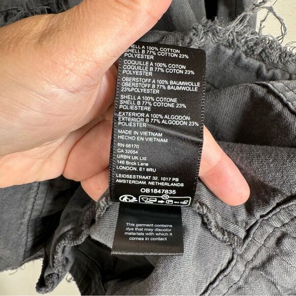 Free People Kenny Denim Mini Dress Ruffled Detail Frayed Hem Black Medium - Picture 9 of 9